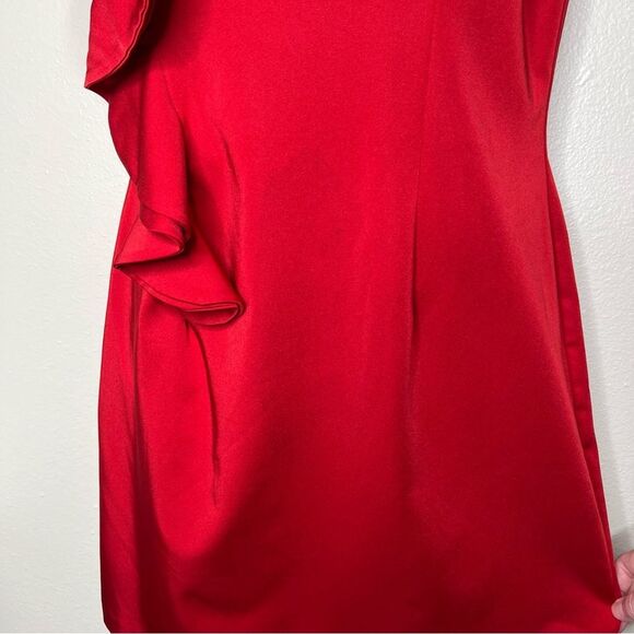 Mac Duggal Asymmetrical Ruffle Sleeve Red Cocktail Dress Women Size Medium READ - Picture 5 of 13